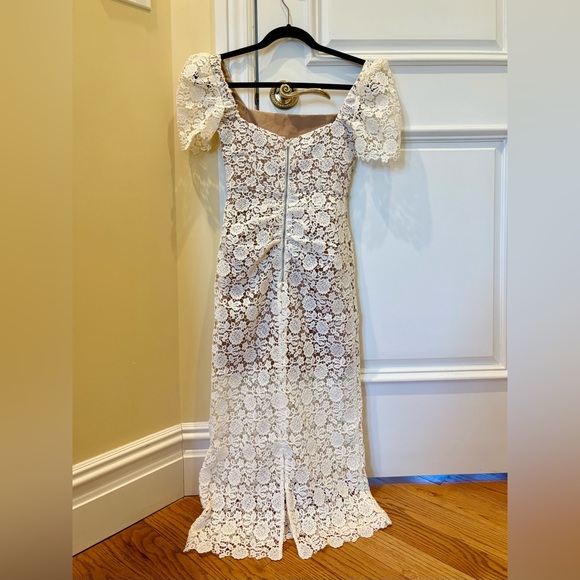 Self-Portrait White Lace Midi Dress